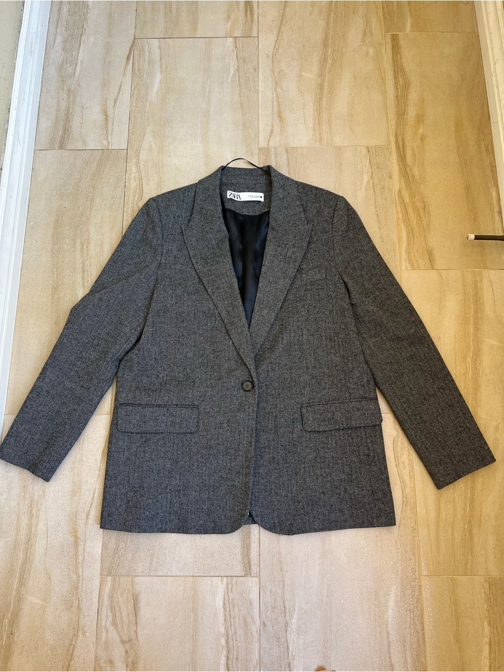 Zara Oversized Charcoal Gray Single-Button Tailored Blazer